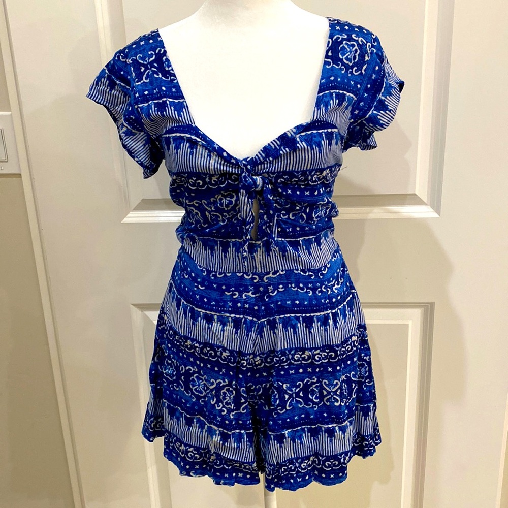 Blue Printed Short Romper